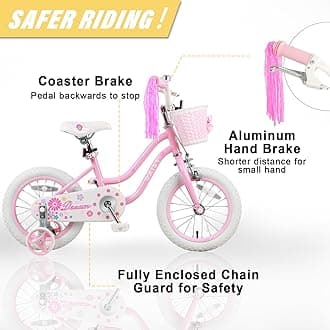Glerc Daisy Girls Bike, 14 Inch Kids Bike for Ages 3-5 Years Old Children, Princess Style Kids Bicycle with Training Wheels & Basket & Streamers, Pink