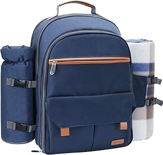 Sunflora (Navy Blue) - Picnic Backpack For 4 Person Set With Insulated Waterproof Pouch For Family Outdoor Camping (Navy Blue)