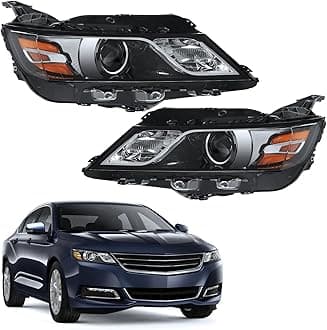 PENSUN Headlights Compatible with 2014 2015 2016 2017 2018 2019 2020 Chevy Impala Headlamps Repalcement Halogen Black Housing Clear Lens, Passenger and Driver Side