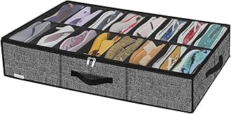 Onlyeasy Sturdy Under Bed Shoe Storage Organizer Fit 8 to 16 Pairs, Collapsible Closet Underbed Shoes Container Bags with Reinforced Handles, 37.7x23.6x5.9in, Linen-like Black, MXAUBS16P1