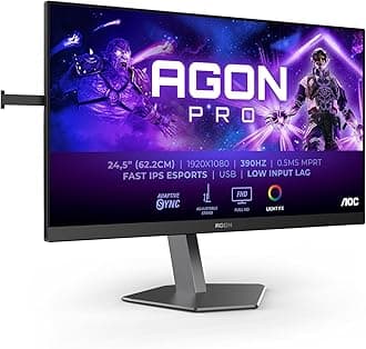 AOC AGON AG256FS - 25 Inch FHD Gaming Monitor, 390Hz, Fast IPS, 0.3ms, HDR400, Height Adjustable Esports Base, RGB Lighting, USB Hub (1920 x 1080, 400 cd/m2, HDMI 2.0 / DP 1.4 / USB 3.2)