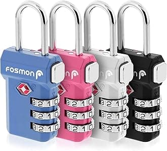 Fosmon TSA Accepted Luggage Locks, (4 Pack) Open Alert Indicator 3 Digit Combination Padlock Codes with Alloy Body and Release Button for Travel Bag, Suit Case & Luggage - Black, Blue, Pink, Silver