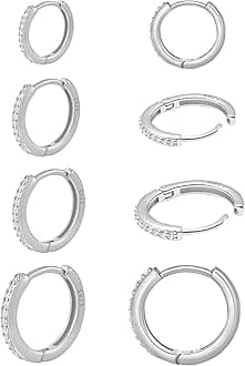 925 Sterling Silver Cartilage Helix CZ Huggie Earrings-Surgical Steel Earrings Set for Multiple Piercing Hypoallergenic,14K Gold Plated Flatback Small Hoop Stud Earrings Pack,Titanium Heart Ball Moon Dot CZ Stud Earrings for Women Men