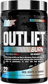 Nutrex Outlift Burn Pre-Workout Supplement for Energy, Focus & Endurance | Metabolyte, L-Citrulline, Beta-Alanine & Caffeine | Thermogenic Formula for Performance(22 Servings, Red White Merica)