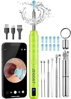 Ear Wax Removal, Ear Wax Removal Tool Camera with 1296P HD Camera and 6 LED Lights, Ear Cleaner with 10 Ear Pick, Upgraded Ear Wax Removal Kit for iOS and Android, Light Green