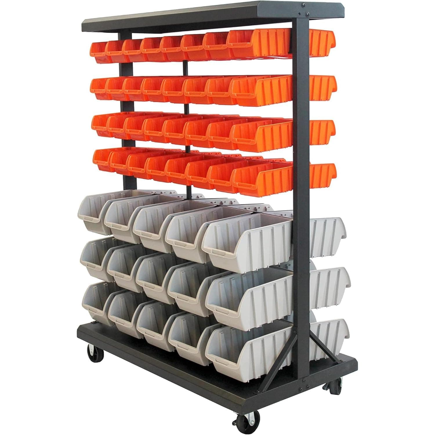 TRINITY Dual-Sided Mobile, Black Rolling Bin Rack