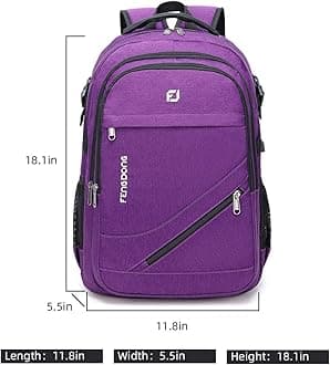 FENGDONG Durable Waterproof Travel Large Laptop Backpack 17.3 inch,College Backpack Bookbag for Men & Women Business Backpack with USB Charging Port and Headset Port Purple