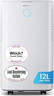 Pro Breeze® OmniDry 12L/Day Dehumidifier with Automatic Humidity Sensor & Display, 24Hr Timer, Laundry Drying, Continuous Drainage (White, 12 Litre)