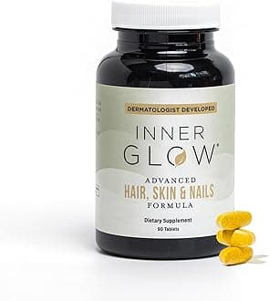 Inner Glow Advanced Hair, Skin & Nails Vitamins – Doctor-Developed Hair Supplement with Biotin, Collagen Peptides, Vitamin D & B12 – Clinically Tested 12-Week Results, Made in USA, Non-GMO