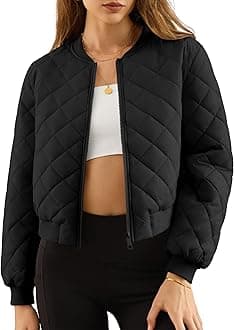 FengbayWomens Quilted Jackets Full Zip Lightweight Bomber Jacket Long Sleeve Padded Jacket Casual Winter Warm Coats with Pockets