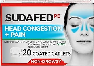 PE Non-Drowsy Head Congestion + Pain Relief Caplets with Ibuprofen 200 mg & Phenylephrine HCl 10 mg, Nasal Decongestant & NSAID Pain Reliever & Fever Reducer, 20 ct