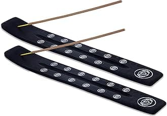 Traditional-Handmade-Burner Wooden-Incense-Stick-Holder Ash-Catcher-Stand for-Aromatherapy-Meditation-Yoga (Black Strength) 10 Inches, Pack of 2
