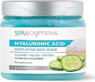 Hyaluronic Acid Sugar Scrub - Hydrating Body Scrub Exfoliator with Seal Salt & Cucumber, Ideal for Dry & Rough Textured Skin, Helps Support Refershed, Hydrated & Smooth Skin, 21 oz