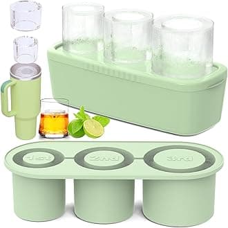 Ice Cube Tray for 30Oz-40Oz Tumbler, 3 Pcs Silicone Hollow Cylinder Ice Mold with Lid and Bin for Freezer, Ice Drink, Juice, Whiskey, Cocktail (Green, 30 Oz)