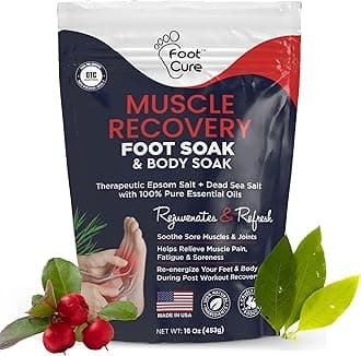 FOOT CURE Muscle Relief Soak with Epsom Salts - All Natural Salts for Post Workout Recovery - Softens Calluses - Soothes Sore & Tired Feet, Odor Scent, Spa Pedicure Made in USA - 16oz (Pack of 1)