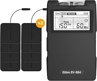 iStim EV-804 TENS/EMS 2 Channel Combo Machine Unit - Muscle Stimulator + Back Pain Relief and Pain Management- 7 modes (Including 8 Pieces Electrodes Pads)