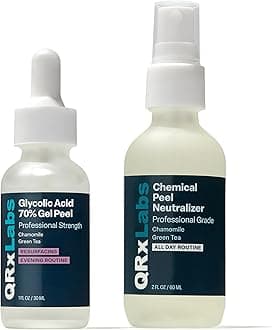 QRxLabs 70% Glycolic Acid Gel Peel & Neutralizer Set - Professional-grade skincare for acne, wrinkles, collagen boost - 1 fl oz & 2 fl oz bottles