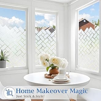 Coavas Window Privacy Film Non-Adhesive Privacy Window Film Frosted Glass Window Film Sun Blocking Window Film Heat Control UV Blocking for Home Office, 17.5 x 78.7 inches