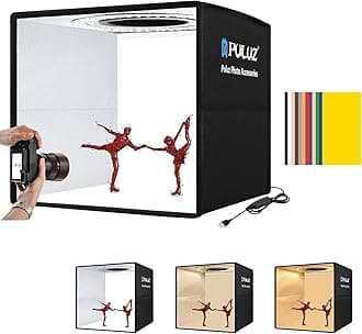 25cm Mini Light Box Photography, PULUZ Professional Protable Photo Studio Box Tent Kit with Dimmable 3 Colors Temperatures 96pcs LED Lights CRI ＞90 & 12 Photo Backgrounds for small Product Photography