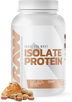 RAW Whey Isolate Protein Powder, Peanut Butter - 100% Grass-Fed Sports Nutrition Protein Powder for Muscle Growth & Recovery - Low-Fat, Low Carb, Naturally Flavored & Sweetened - 25 Servings