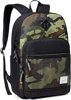 VASCHY School Backpack, Water Resistant Lightweight Casual Backpack for Men Women with Padded Laptop Sleeve Black & Camo