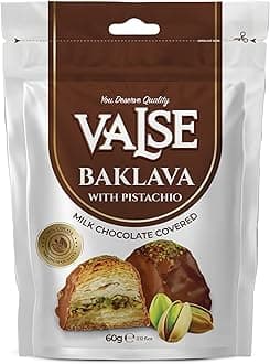 Chocolate Covered Turkish Baklava with Pistachios, Milk Chocolate Covered Freeze Dried Turkish Baklava with Pistachios, 2.47 oz Chocolate Covered Fruit, Chocolate Dipped Turkish Baklava with Pistachios (Mini, Baklava)