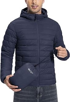 Men's Lightweight Hooded Thermal Insulated Padded Jacket for Running, Travel