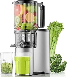 Cold Press Juicer, 5.3" Wide Feed Chute Juice Extractor Machine with 400W, High Juice Yield, Slow Masticating Juicer for Whole Vegetables & Fruits, Metallic Silver