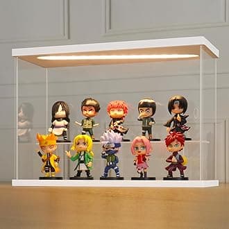 LANSCOERY LED Lighted Acrylic Display Case, 2 Tier Display Box for Collectibles and Action Figures, Clear Dustproof Organizer with White Base – 11.8x4.3x7.9inch