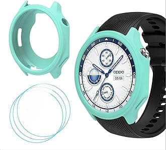 GIOPUEY Silicone Case Compatible with OnePlus Watch 2/OPPO Watch X, with 3 Pack Screen Protector Flim, Soft TPU Silicone Protective Case Cover, OnePlus Watch 2/OPPO Watch X Cover - Mint Green