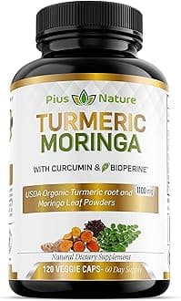 Turmeric Moringa - Organic Turmeric Curcumin Supplements and Organic Moringa Powder - 120 Veggie Capsules Supplement for Women and Men