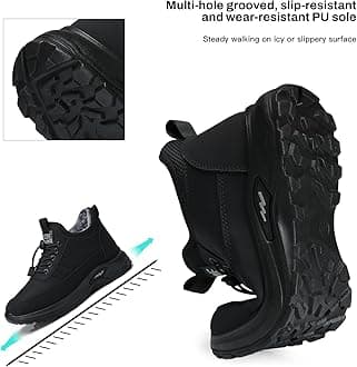 SHIBEVER Winter Snow Boots for Women: Waterproof Ankle Booties Warm Fur Lined Slip on Comfortable Walking Short Shoes Black Size 5.5