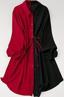 Leriya Fashion Women's Colorblock Shirt Dress | Long Sleeve Belted Tunic | Stylish Casual Wear