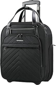 VANKEAN Rollable Laptop Bag Underseat Travel case with Wheels - 16-inch Underseater Lightweight Overnight Suitcase with Wheels Roller Case for Women Men Travel Business, Black