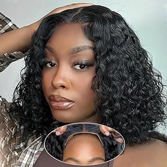 Wear and Go Bob Wig Human Hair Deep Wave Glueless Wigs Pre Plucked Pre Cut 4x4 Lace Closure 180% Density Ready to Wear Bob Wigs for Black Women Beginner Friendly (Curly Bob Wig, 12inch)