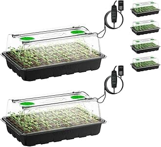 VIVOSUN Seed Starter Trays with Clear Humidity Dome, Adjustable Vents, Drainage Hole, 3.6" Higher Cover, 2 LED Light Bars Set for Planting Seeds, 1 Pack of 40 Cells, Total 6 Packs of 240 Cells