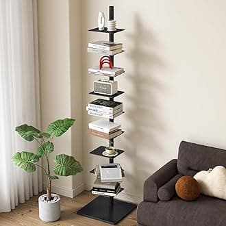 9-Tier Metal Spine Bookshelf - Tall Narrow Ladder Book Tower, Corner Shelf for Small Space, Multipurpose Display Shelf for Home Office (Black)