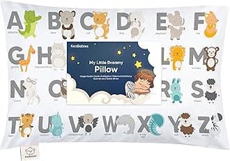 Toddler Pillow with Pillowcase - 13x18 My Little Dreamy Kids Travel Bed Pillows for Sleeping, Organic Cotton Small Pillowcase, Soft & Breathable, Machine Washable, Toddlers 2-5 Years Old (KeaABC)