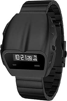 BENLYDESIGN Unique Metal Watch, OLED Mens Digital Watches, Lift-to-Wake Screen, Silicone or Stainless Steel Strap, 30M Waterproof