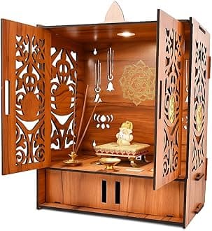 Wooden Temple Mandir for Home,Office, etc with Cabinets |Assembly- Required|Pooja Unit with Storage Space|Good LED Light and Wall Mounts | Pooja Mandir,for Home Big Size(H-17.6, L-11.2, B-10.8 inch)