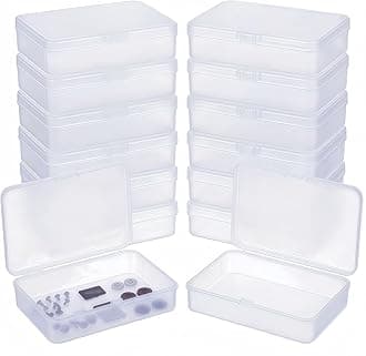 LJY 12 Pack Plastic Storage Boxes with Lids 11.5 x 8.5 x 2.8 cm – Frosted White Rectangular Small Containers for Diamond Art Accessories, Beads, Crafts and Hardware, Stackable Organiser Box Set