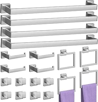 20-Piece Brushed Nickel Bathroom Accessories Set – 23.6" Towel Bar, Towel Ring, Toilet Paper Holder & Hooks, Wall Mounted Bathroom Hardware, Rust & Corrosion-Resistant, Ideal for Modern Bathrooms
