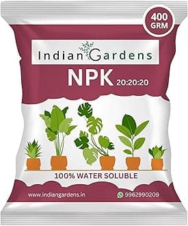 Indian Gardens - NPK 20:20:20 Fertilizer for all Garden Plants | Water Soluable | Plant Growth Booster | Plant Food (400 Grams)