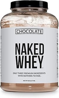 NAKED Whey Protein Supplement Powder, Chocolate, NSF Certified, GMO Free, Soy Free, Gluten Free Aid Muscle Growth and Recovery 60 Servings, 5 Ib