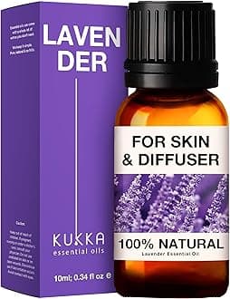 Kukka Lavender Essential Oil for Diffuser, Skin & Hair (10ml) - 100% Pure Natural Aromatherapy Lavender Oil for Relaxation, Nourishment & Topical Uses - Therapeutic Grade