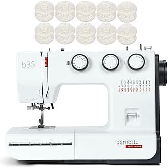 B35 Sewing Machine with 23 Built-In Stitches, 5mm Stitch Width, Front-Loading Hook, 1-Step Buttonhole, and 10 Free Bobbins