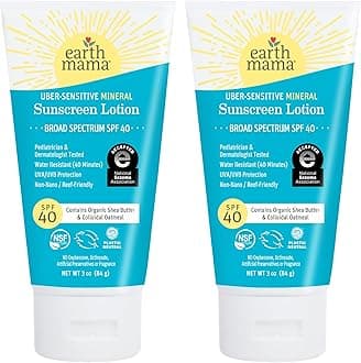 Uber-Sensitive Mineral Sunscreen Lotion SPF 40 by Earth Mama | Reef Safe, Non-Nano Zinc, Contains Organic Shea Butter and Colloidal Oatmeal | Baby, Kid & Family Friendly, 3-Ounce, 2-Pack