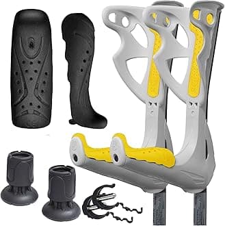 FDI Premium Height Adjustable Lightweight Elbow Forearm Walking White Crutches - Yellow Grips + Service Pack Add-On