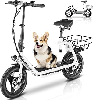 Caroma Electric Scooter with Seat for Adults, 1200W/800W Peak Motor, 30Miles Long Range & 20Mph, 14" Fat Tire Foldable E Scooter with Basket for Commuting, Grocery, Pets