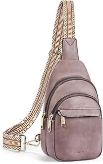 BOSTANTEN Small Sling Bag for Women Leather Crossbody Bags Fanny Pack Chest Bag for Travel, A-Purple, 3.15 inches x 6.69 inches x 10.24 inches, Casual